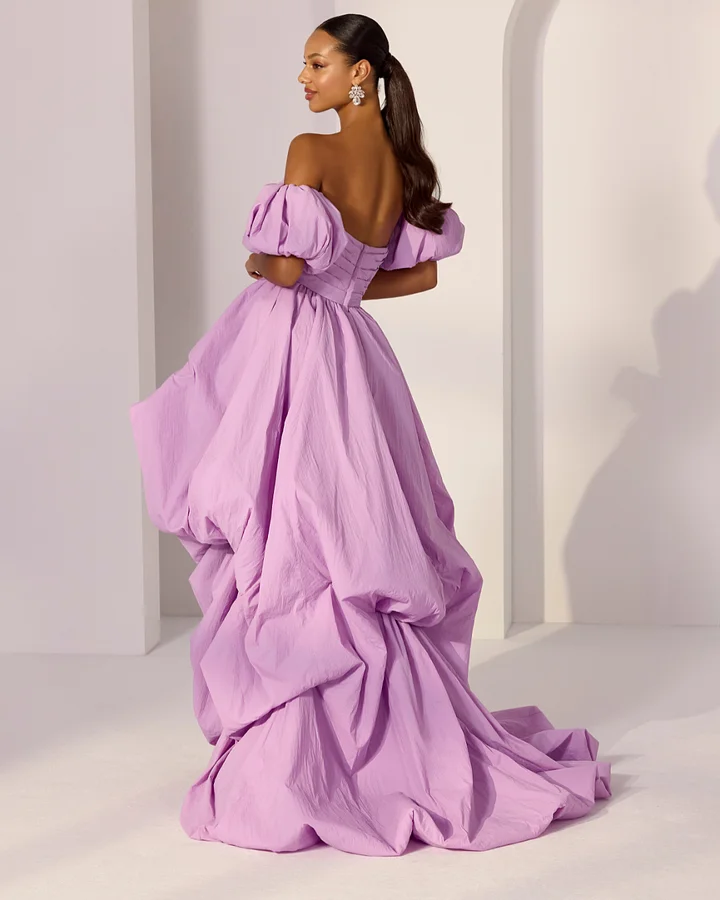 Princess-Style Purple Sweetheart Pleated Strapless Hi-Lo Evening Dress