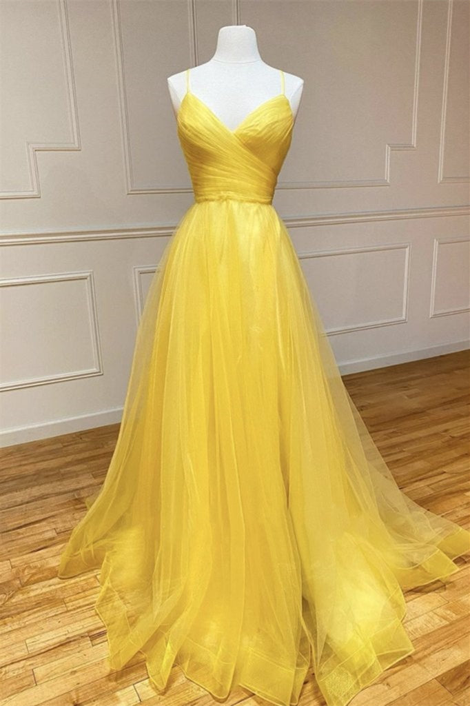 Amazing Yellow Spaghetti-Straps Prom Dress String Back