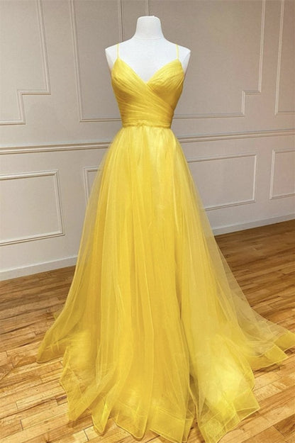 Amazing Yellow Spaghetti-Straps Prom Dress String Back