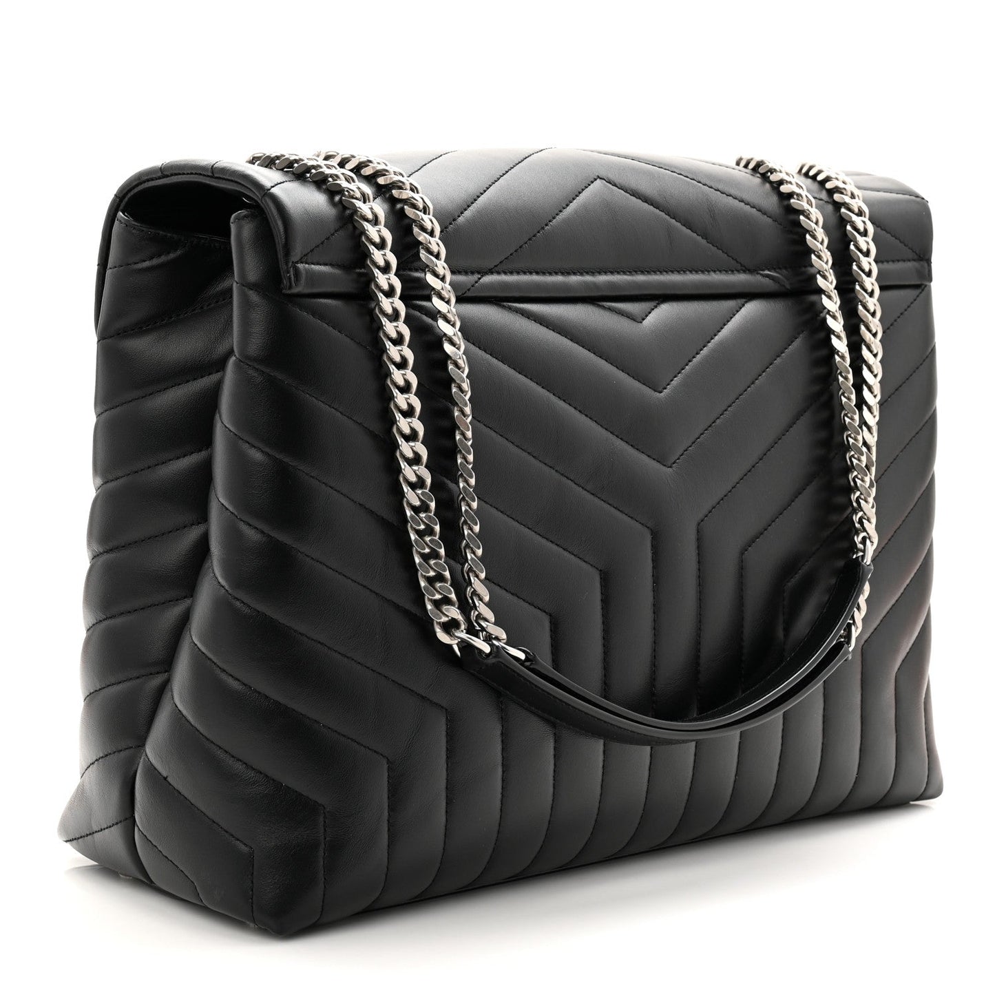 Calfskin Y Quilted Monogram Large Loulou Chain Satchel Black