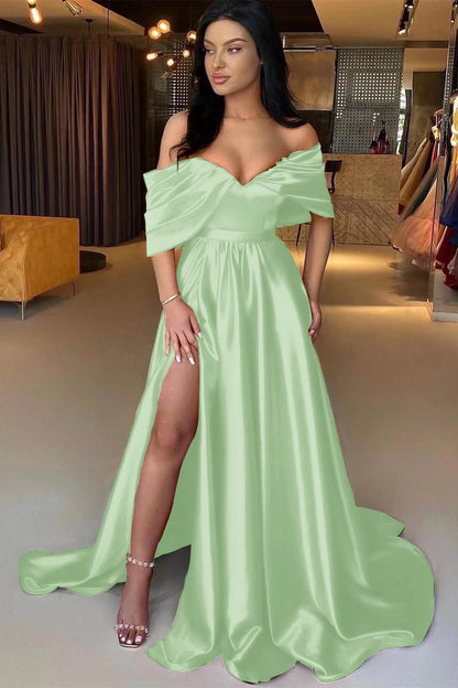 Red A Line Off The Shoulder Prom Dress Split