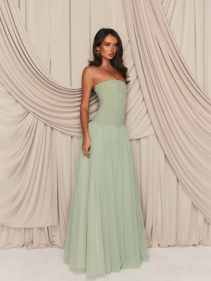 Charming Straight Across Sleeveless Pleated Tulle Evening Dress