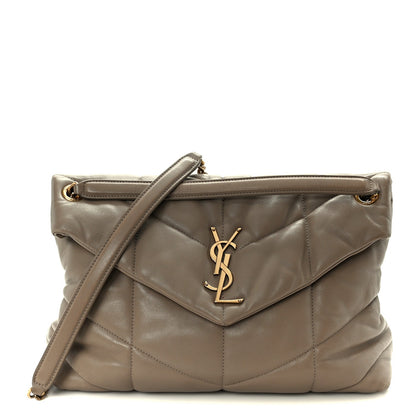 Lambskin Quilted Medium Loulou Puffer Monogram Chain Satchel Dusty Grey