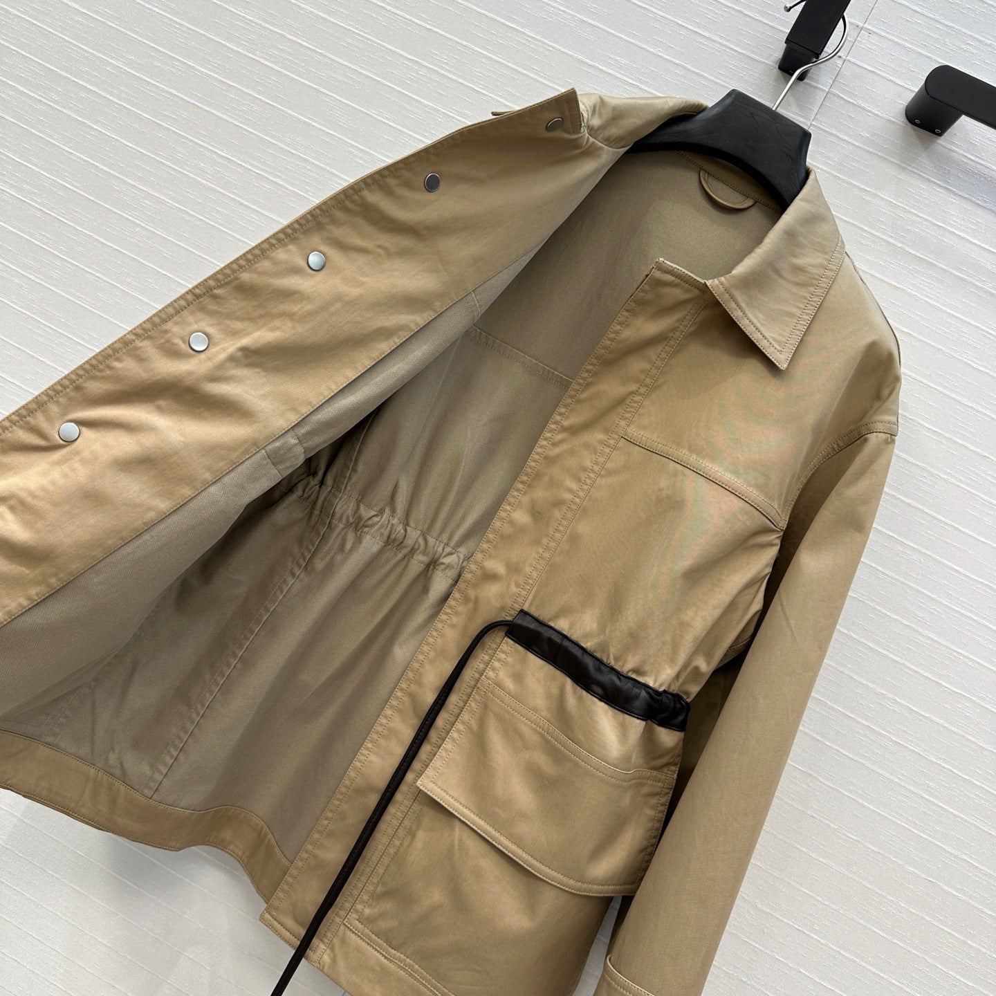 BV Shirt Jacket Leather Bound Belt in Brown Cotton