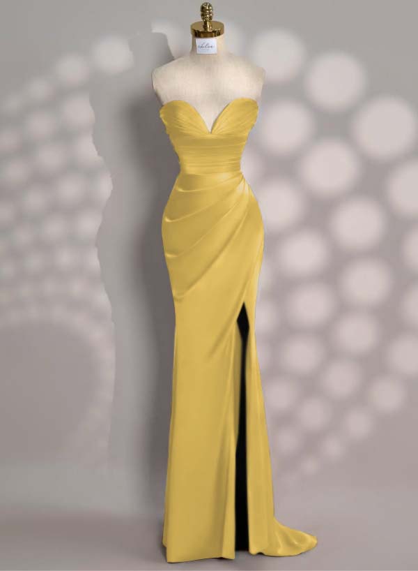 Charming Red Slit Pleated Evening Dress