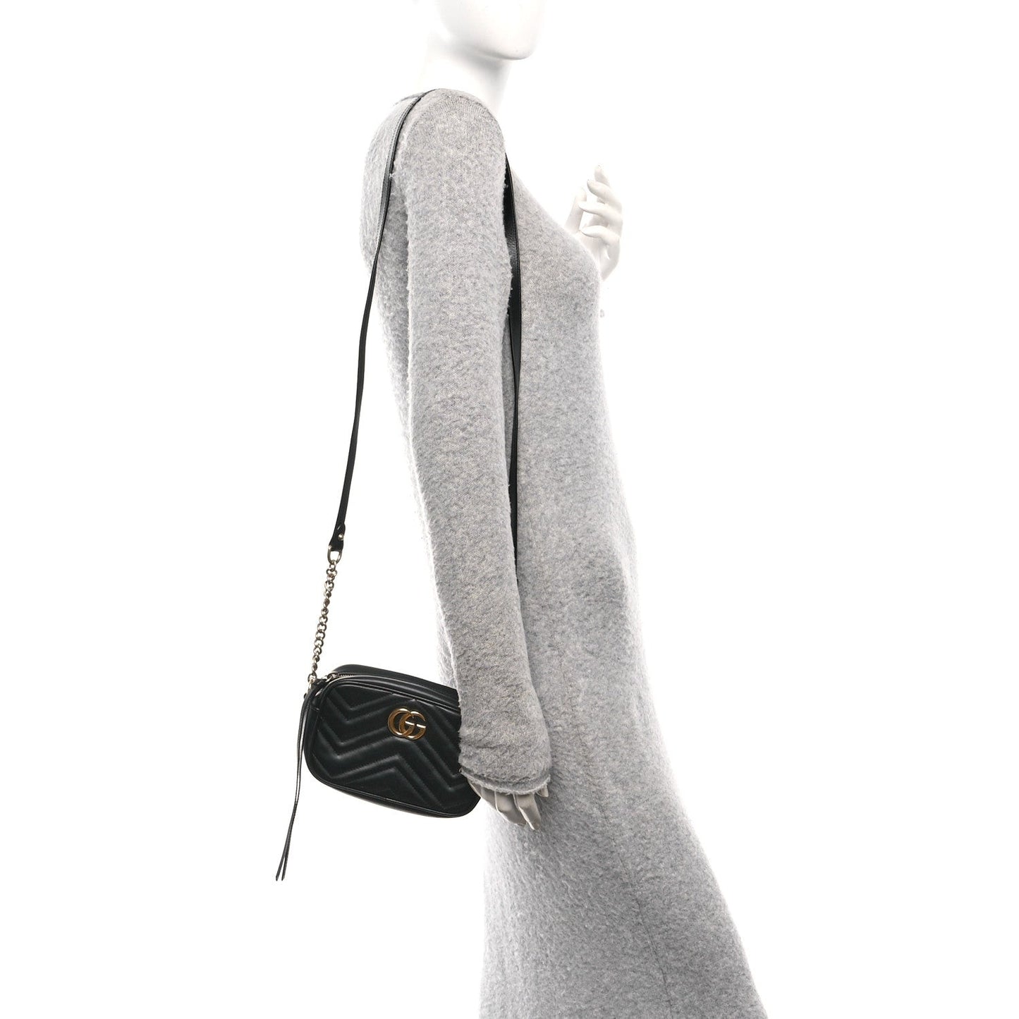 Calfskin Matelasse Mini GG Marmont Chain Shoulder Bag Black