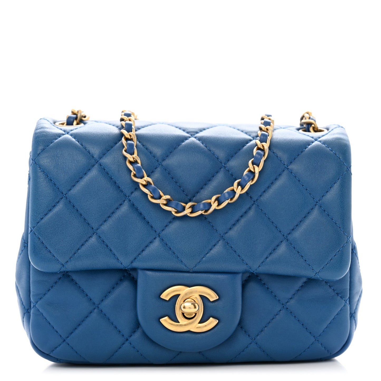 Lambskin Quilted Mini Pearl Crush Flap Blue