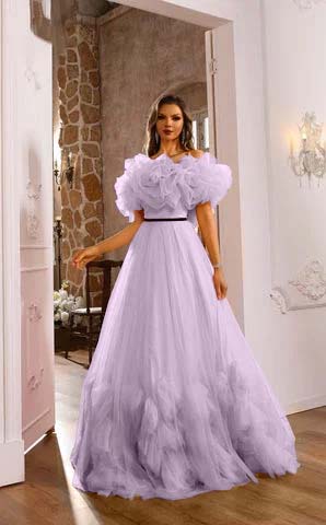 Romantic Pink Flower Off-the-shoulder Layered Couture Evening Dress