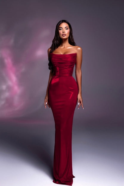 Fuchsia Strapless Long Prom Dress Mermaid Sleeveless