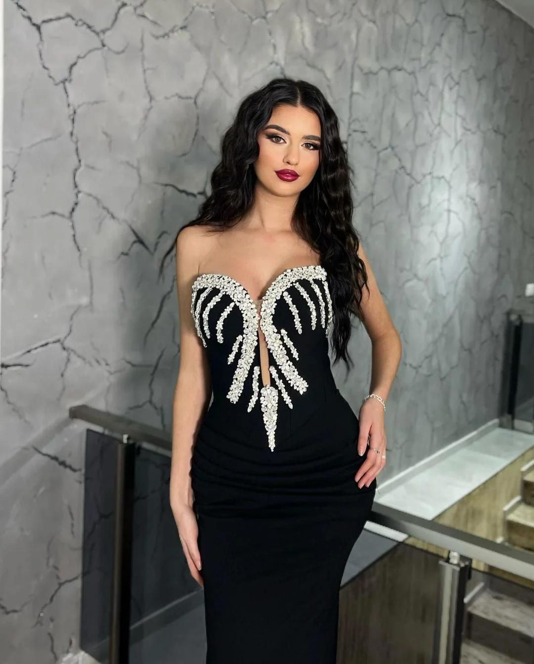 Black Elegant Sweetheart Sleeveless Mermaid Prom Dress Symmetrical Chest Beads