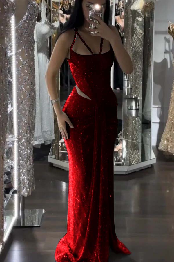 Sparkle Luxurious Beaded Prom Dress With Slit
