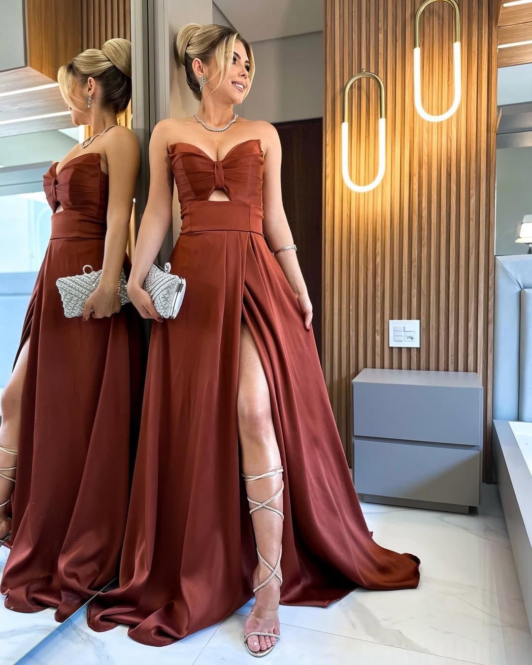 Elegant Satin Sweetheart Sleeveless Strapless Long Pleated Prom Dress with Split