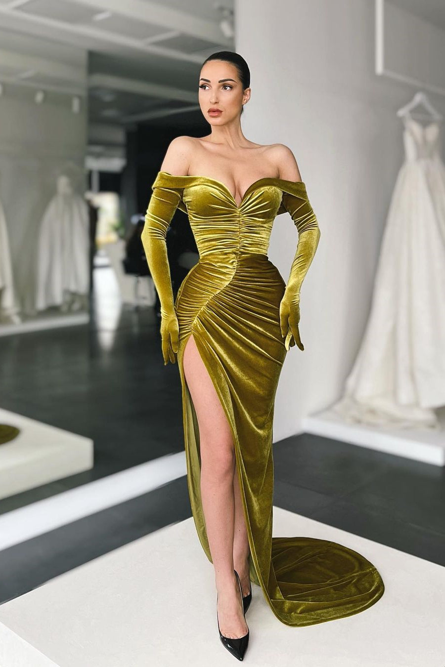 Mermaid Long Sleeves Prom Dress Slit
