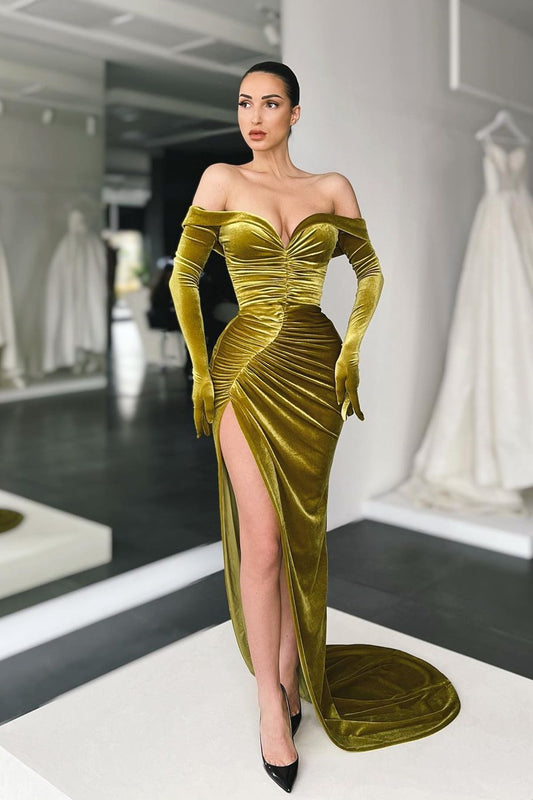 Mermaid Long Sleeves Prom Dress Slit