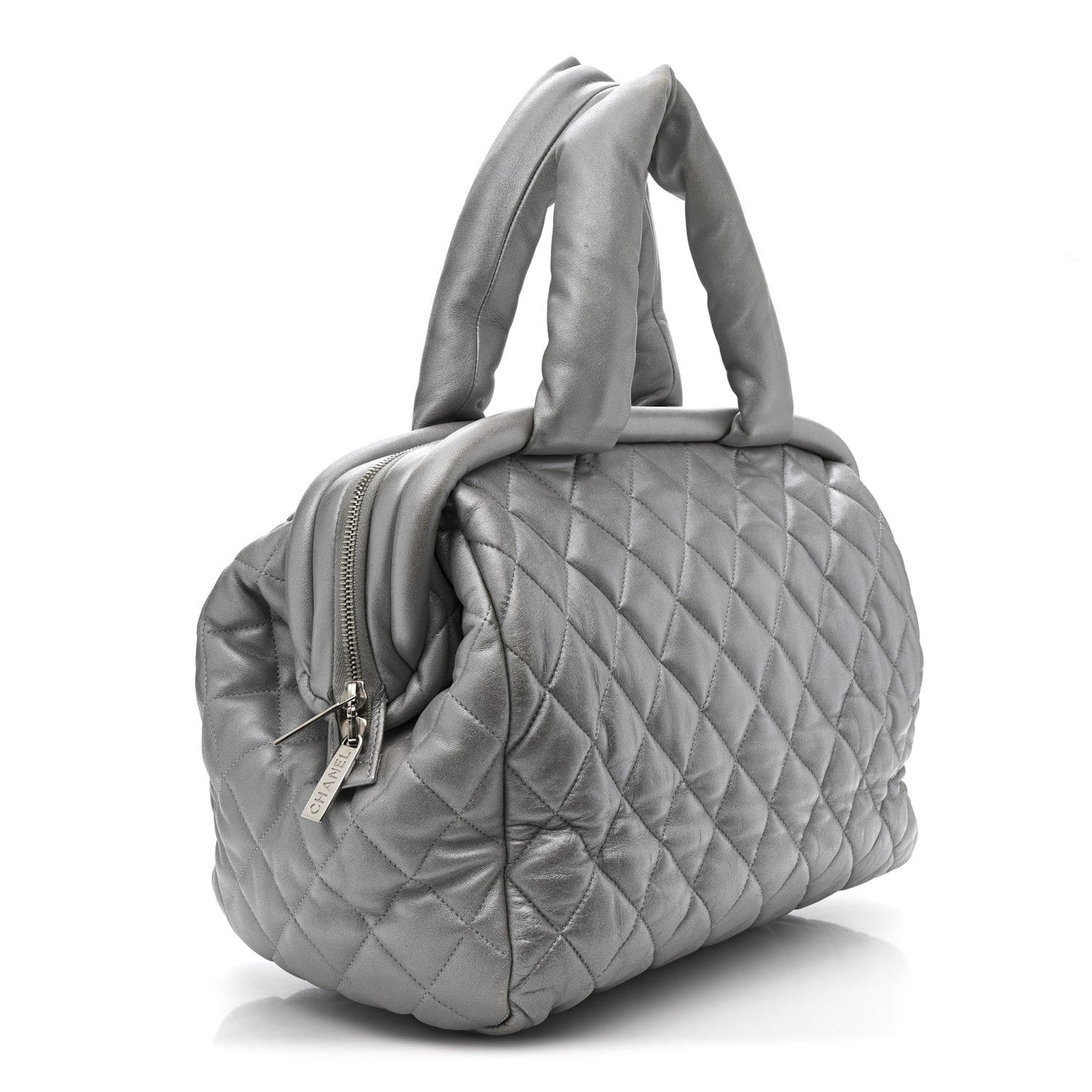 Metallic Lambskin Quilted Coco Cocoon Bowler Silver