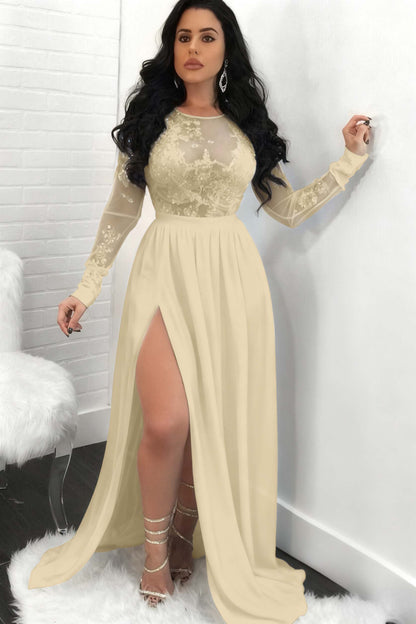 Sequins Long Sleeves Prom Dress Front Split