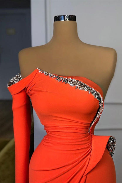 Orange Long Sleeves Sequins Mermaid Prom Dress