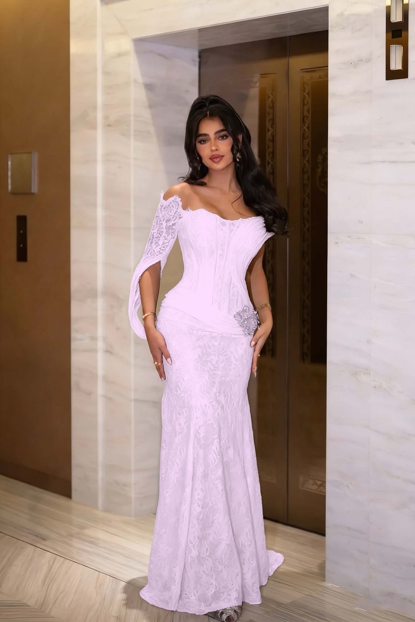 Black Long Sleeves Strapless Mermaid Prom Dress With Embroidery