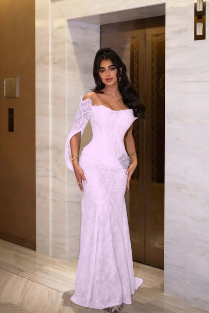 Black Long Sleeves Strapless Mermaid Prom Dress With Embroidery