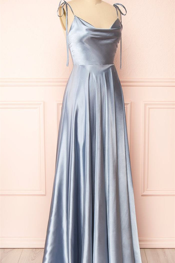 Simple Spaghetti Strap Prom Dress With Slit Open Back