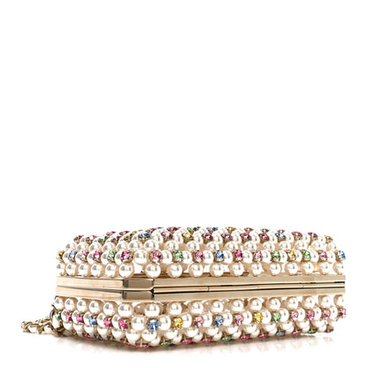 Metal Pearl Minaudiere CC Evening Bag White Gold Multicolor