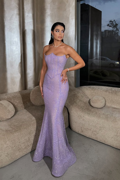 Sleeveless Strapless Mermaid Sequins Prom Dress