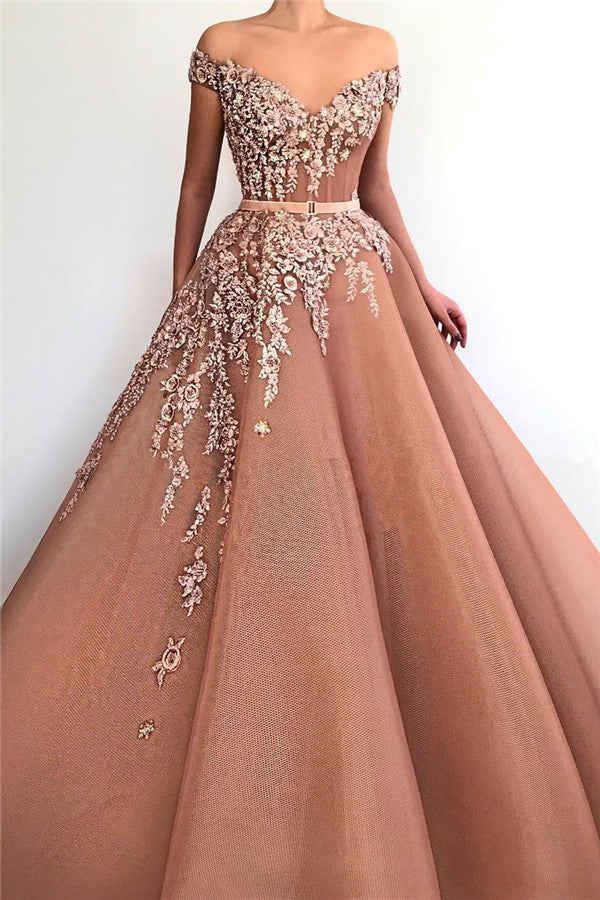 Off-The-Shoulder Appliques Elegant V-Neck Mermaid Prom Dress With Belt