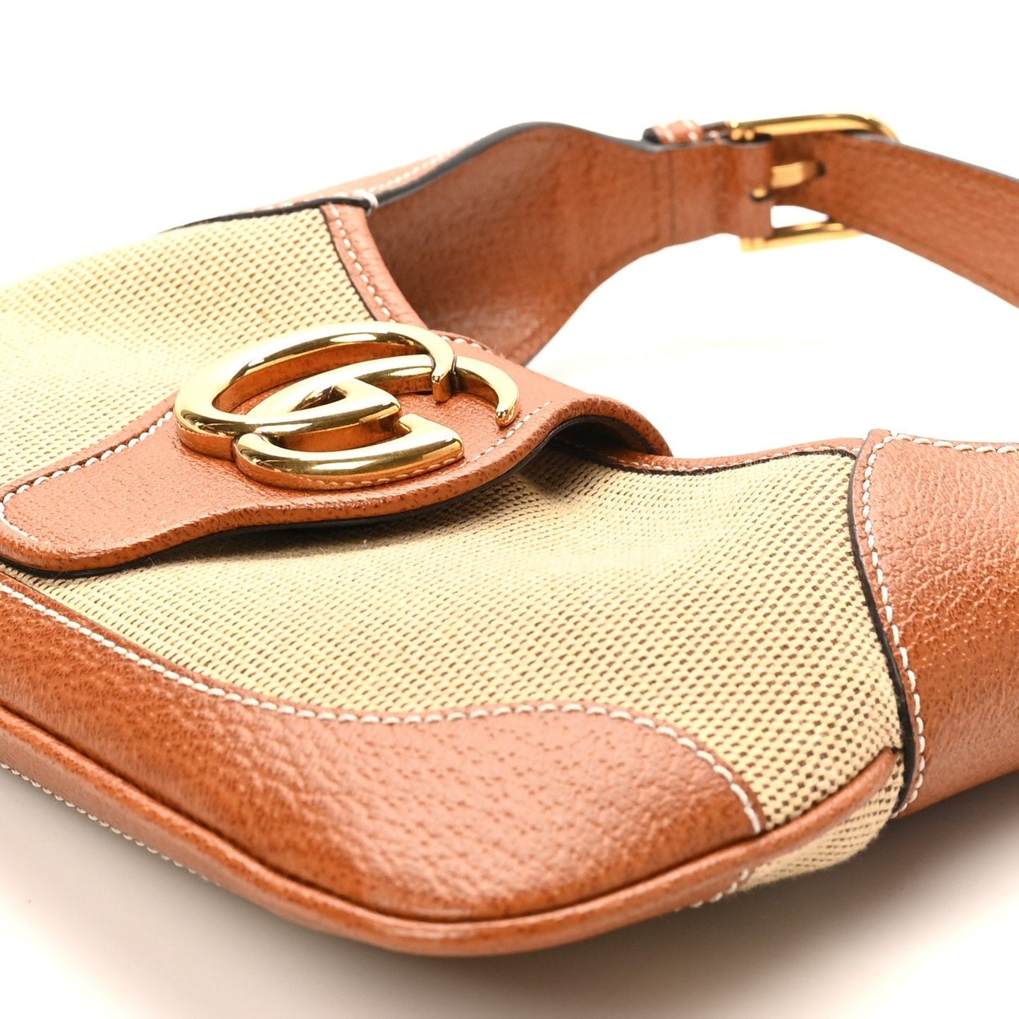 Canvas Textured Dollar Calfskin Small Aphrodite Shoulder Bag Beige Tan