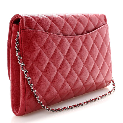 Caviar Quilted Clutch With Chain Flap Red