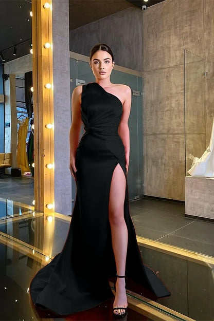 One Shoulder Sleeveless Mermaid Prom Dress Red With Slit