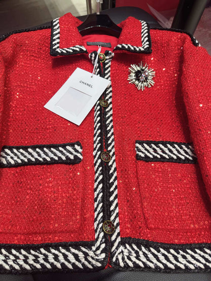 CC 25Ss Suit Jacket and Skirt Red Cotton