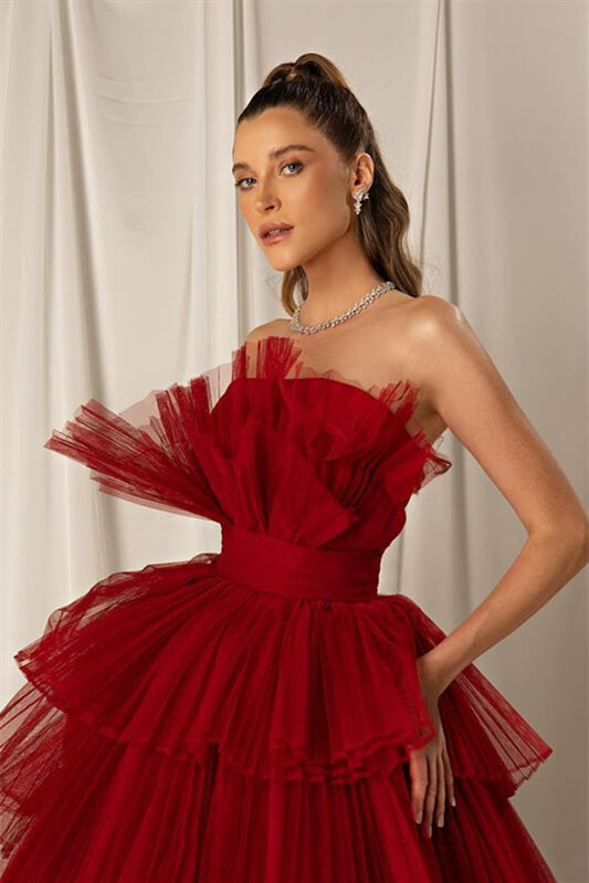 Mermaid Sleeveless Layers Sleeveless Evening Dress Online Strapless Burgundy