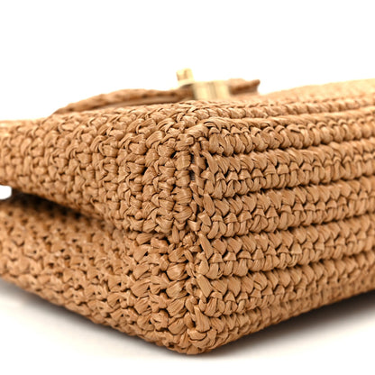 Braided Raffia Nano Kelly Flap Bag Dark Beige