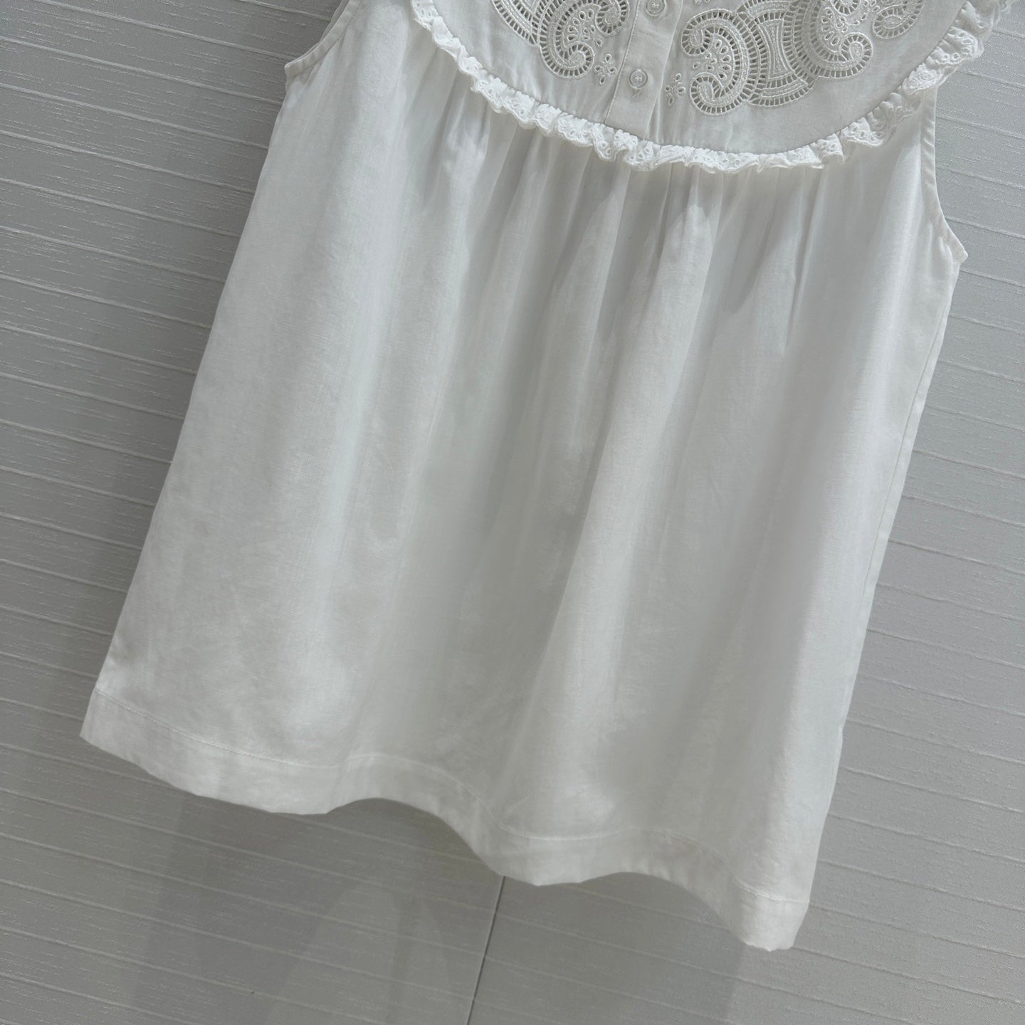 Celine 25 Lace Sleeveless Shirt White Cotton