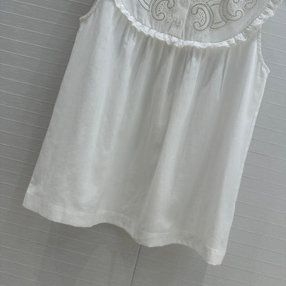 Celine 25 Lace Sleeveless Shirt White Cotton