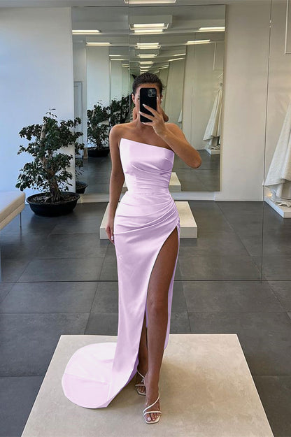 Sleeveless Mermaid Strapless Long Slit Evening Dress