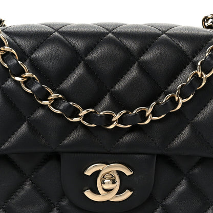 Lambskin Quilted Mini Rectangular Flap Black