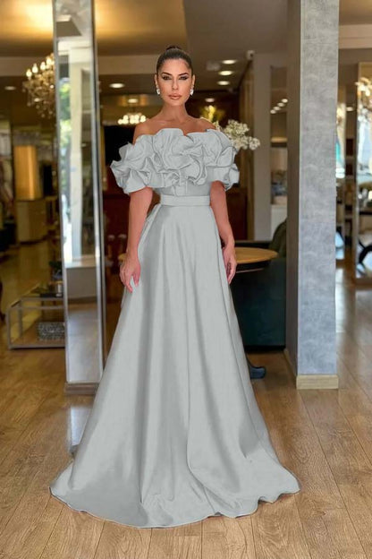 Lovely Pink Off-The-Shoulder Prom Dress With Handmade Flower