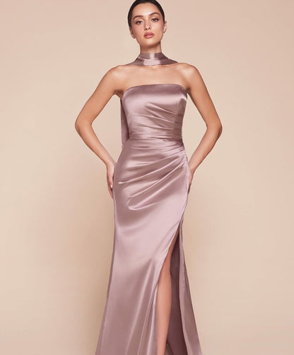 Simple Red Sleeveless Strapless Mermaid Pleated Prom Dress