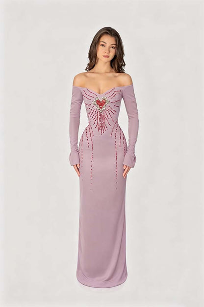 Enchanting Black Velvet Long Sleeves Strapless Evening Dress with Rhinestone