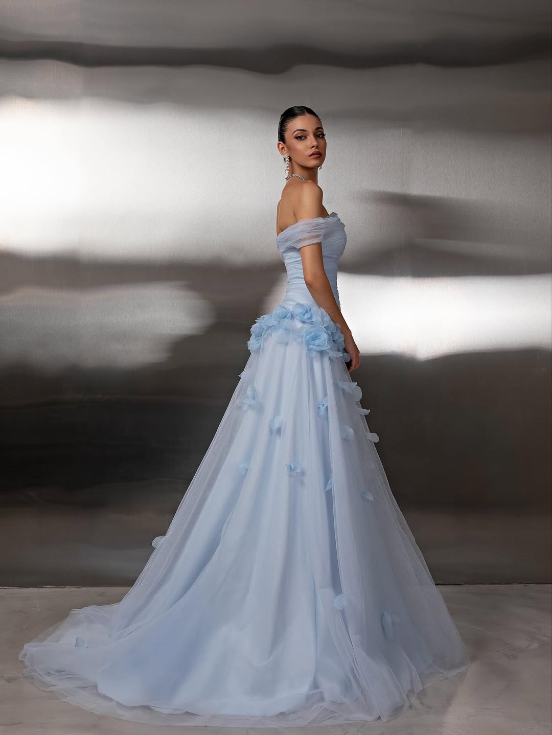Off Shoulder Sleeveless A-Line Handmade Flower Prom Dress