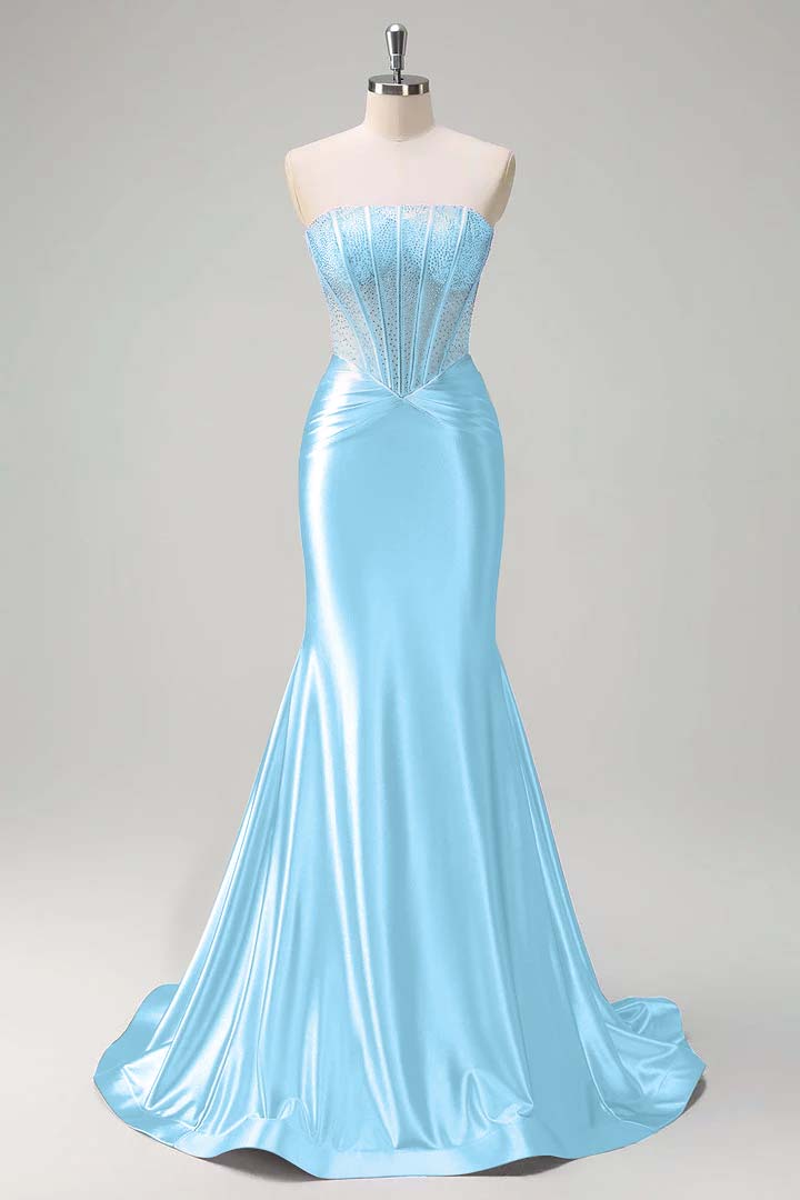 Gorgeous Strapless Sleeveless Mermaid Prom Dress With Beading