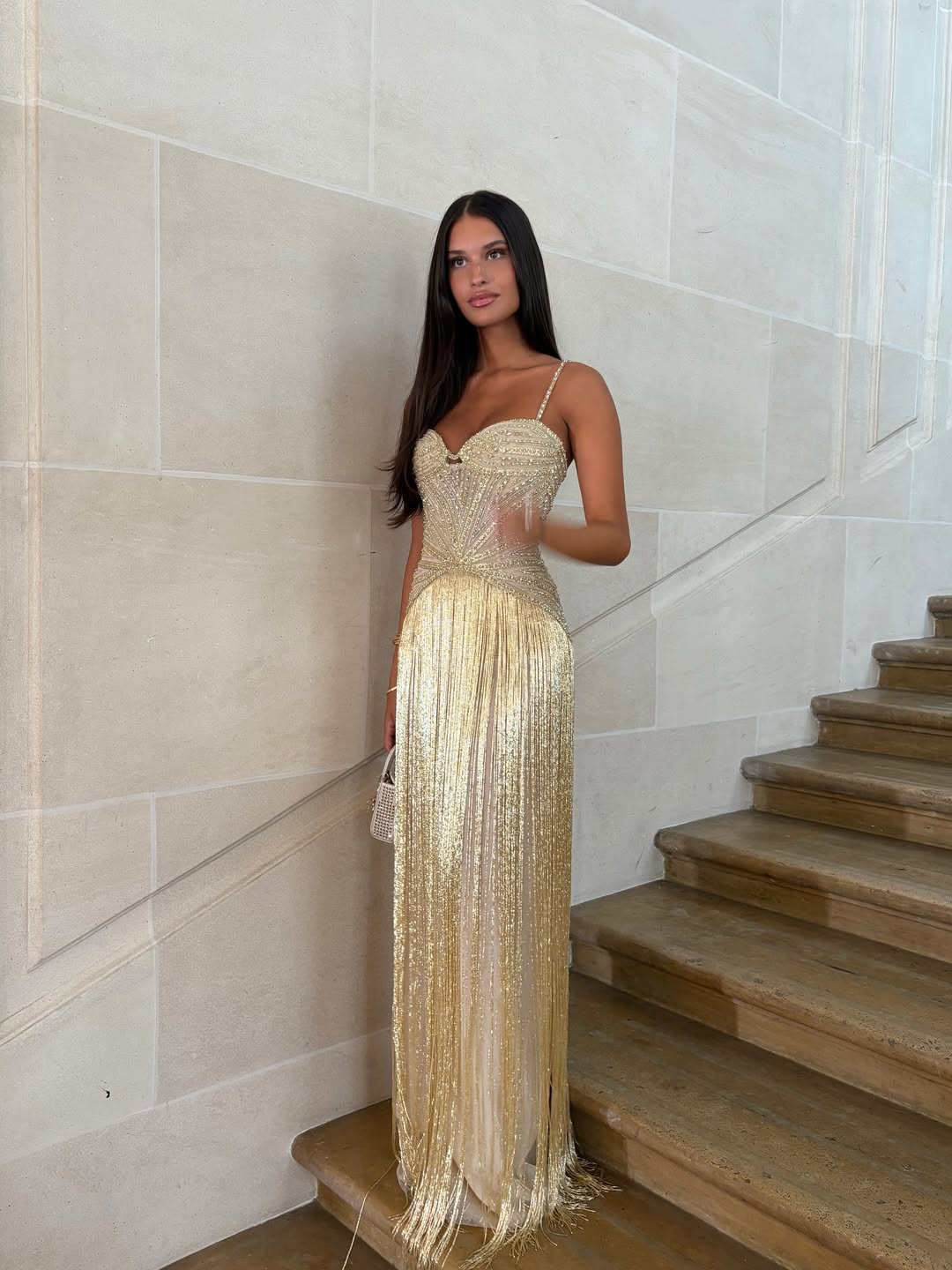 Elegant Sequin Fringe Long Sleeveless Prom Dress with Spaghetti Straps