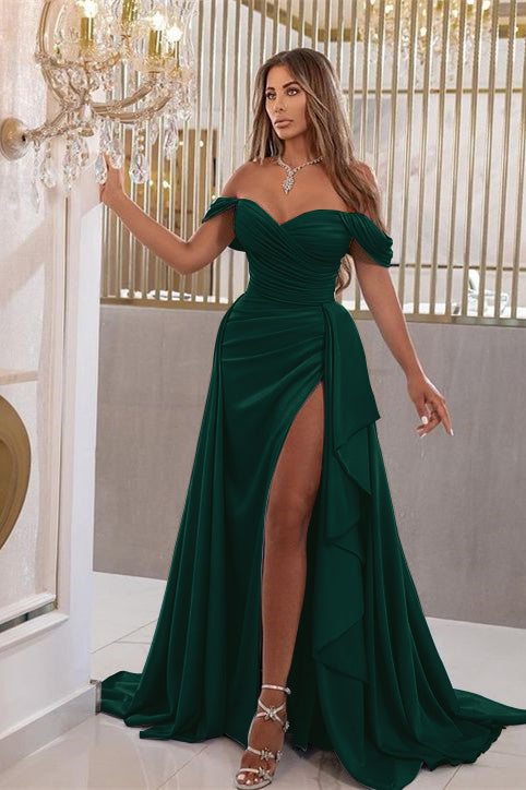 Sky Blue Split Elegant Mermaid Sweetheart Prom Dress With Off-The-Shoulder