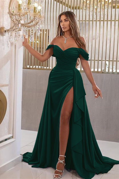 Sky Blue Split Elegant Mermaid Sweetheart Prom Dress With Off-The-Shoulder