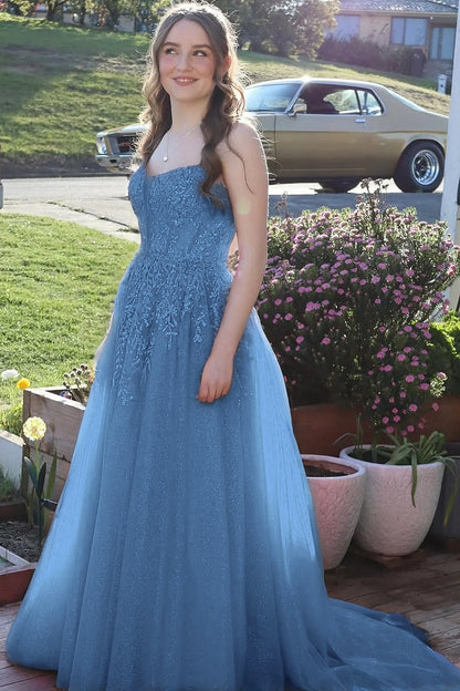 Sleeveless Spaghetti Straps Sweetheart A-Line Sequins Prom Dress