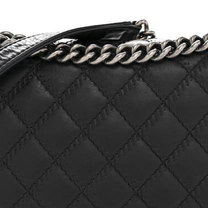 Calfskin Embossed Stitch Large Boy Flap Black