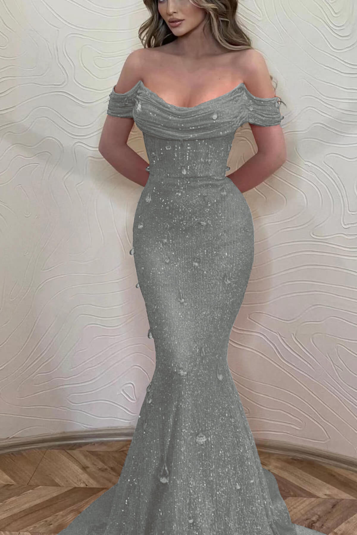 Orange Off-The-Shoulder Prom Dress With Sequins Mermaid