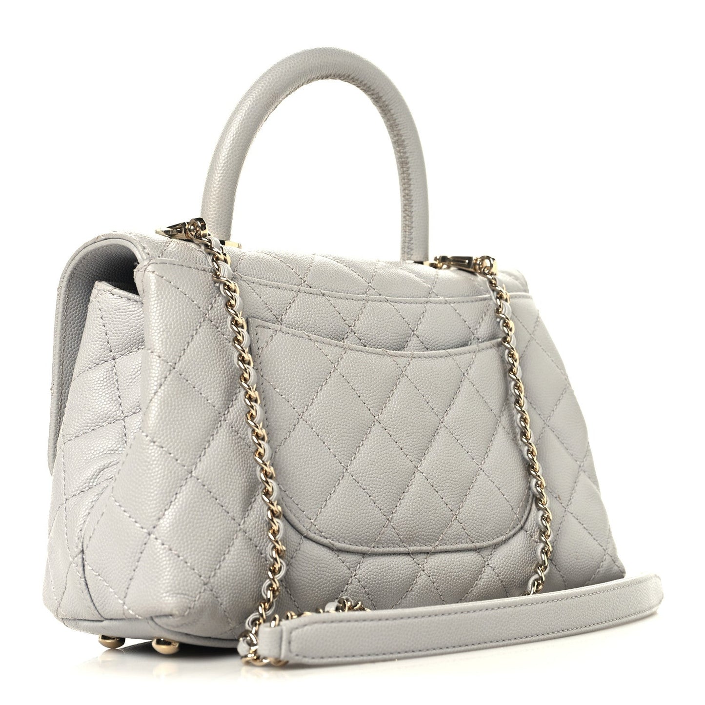Caviar Quilted Mini Coco Handle Flap Light Grey