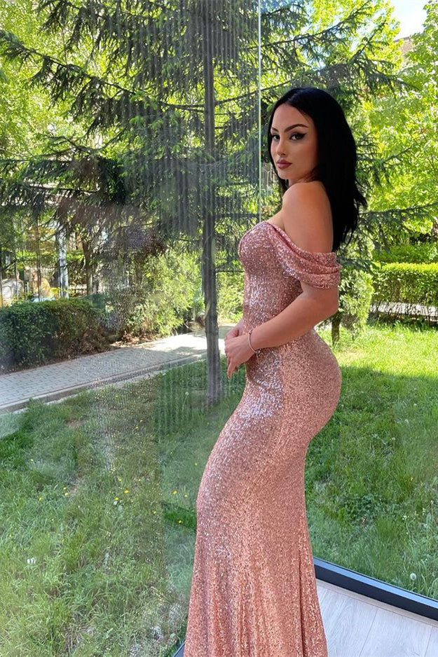 Elegant Split Long sleeves V-Neck Mermaid Prom Dress With Sequins